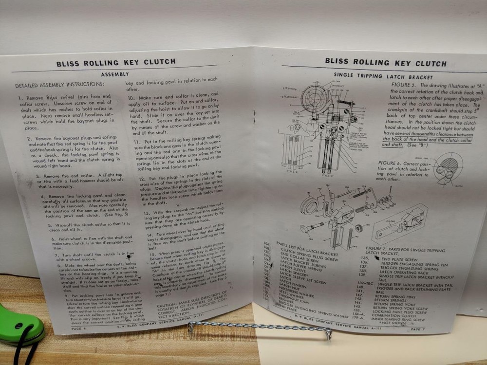 Bliss Rolling Key Clutch Service & Operation Manual