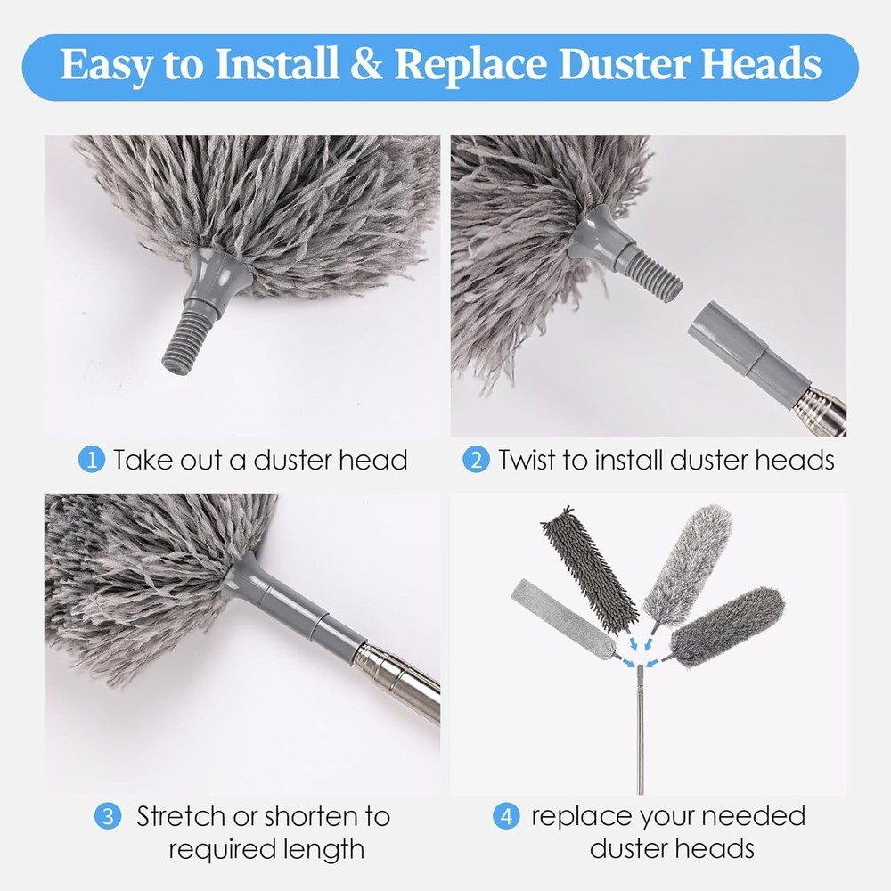 Microfiber Feather Duster Kit with Extension Pole, 7 PCS Washable Reusable Du...