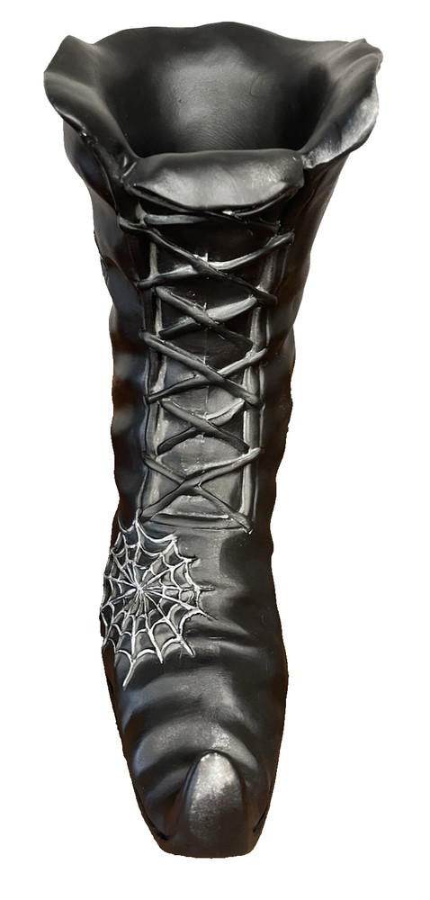 Halloween Black Witch's Boot Tabletop Prop Bowl Spider & Web Curled Toe