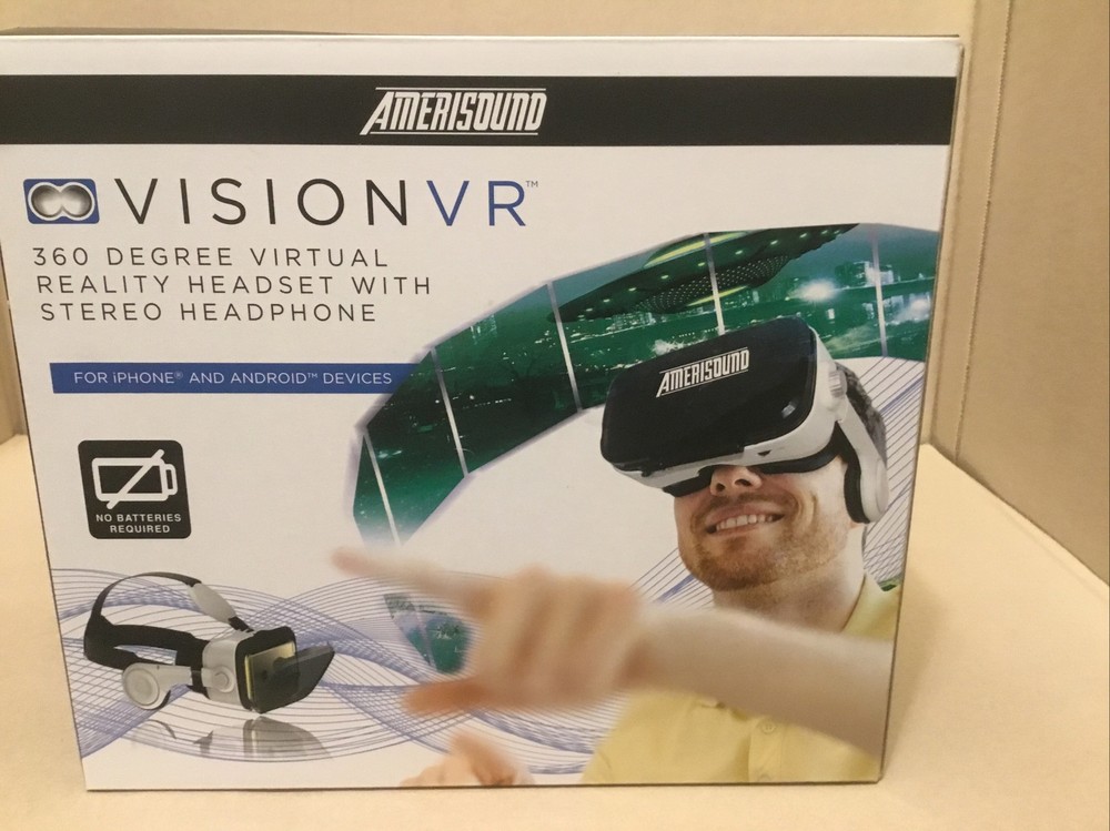 NEW Amerisound Vision VR Virtual Reality Headset Stereo Headphone IPhone Android
