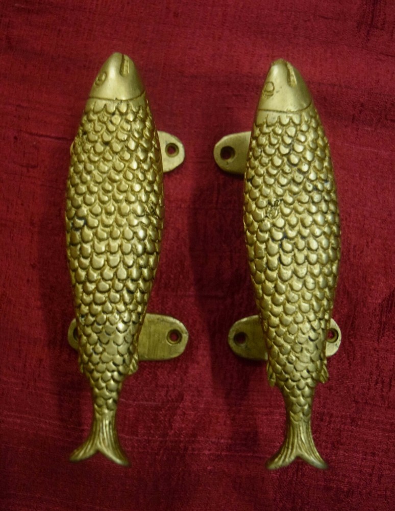 Nautical Fish Shape Pair Door Pull Door Handle Brass Wardrobe Handle Decor VR189