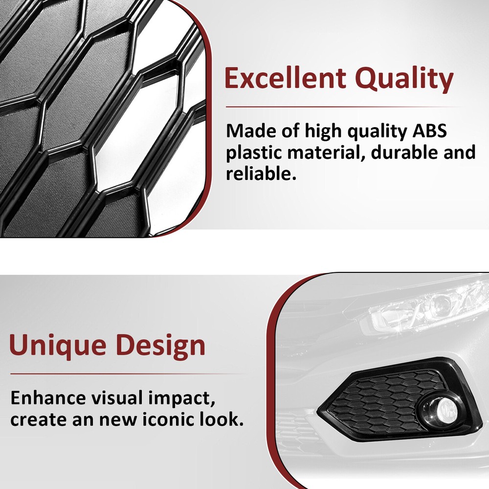 Fog Light Trim Bezel Covers For 2017 2018 2019 Honda Civic Driver+Passenger Side