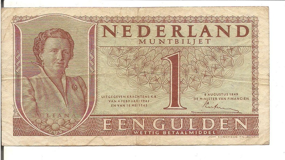 NETHERLANDS ,1 GULDEN, P#72, 1949