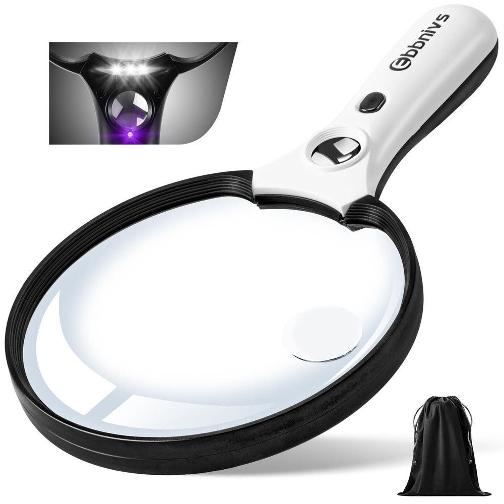 Large Magnifying Glass with Light, Magnifier Handheld Illuminated Lighted Mag...