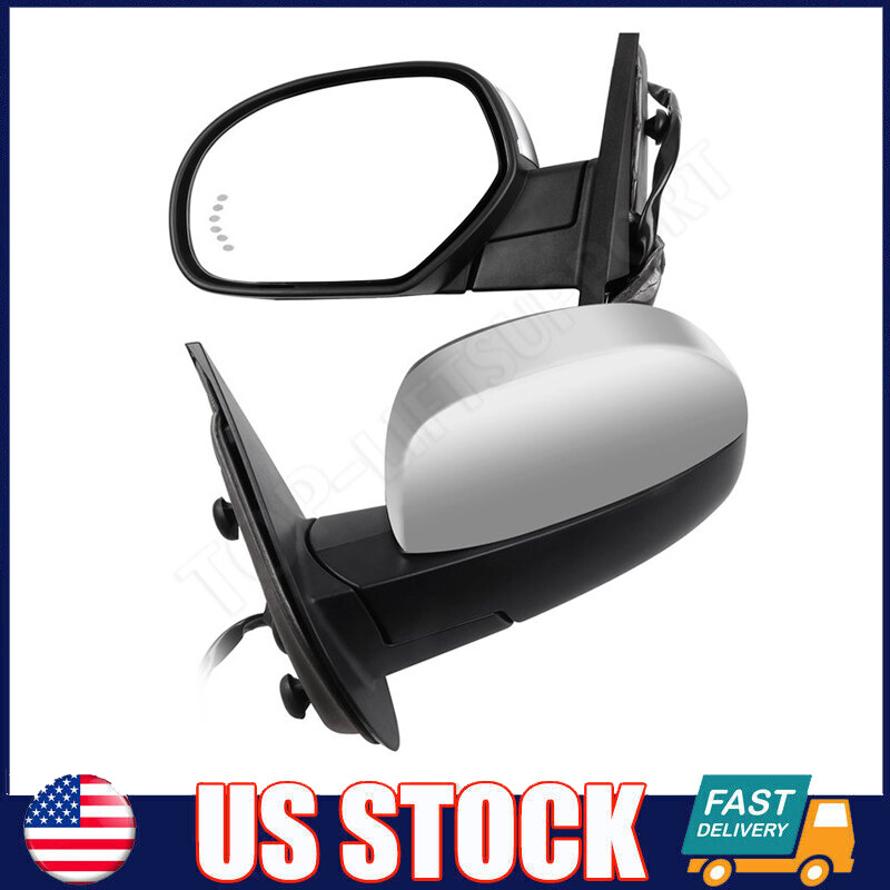 Power Heated For 07-13 Chevy GMC Chrome Memory Arrow Light Side Mirrors Pair