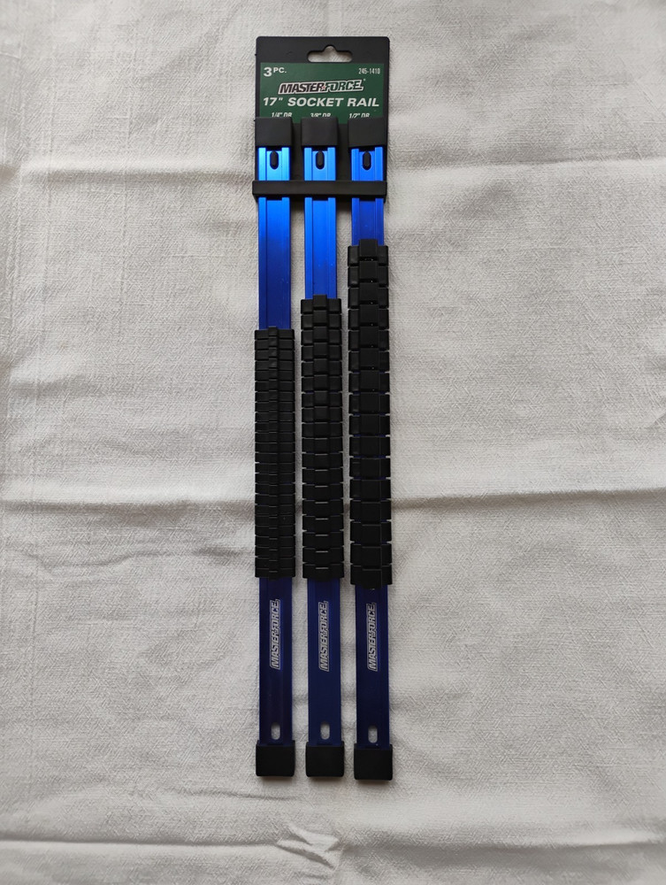 Masterforce Socket Rail Organizer 3pc 1/4" 3/8" 1/2" blue aluminum 245-1410