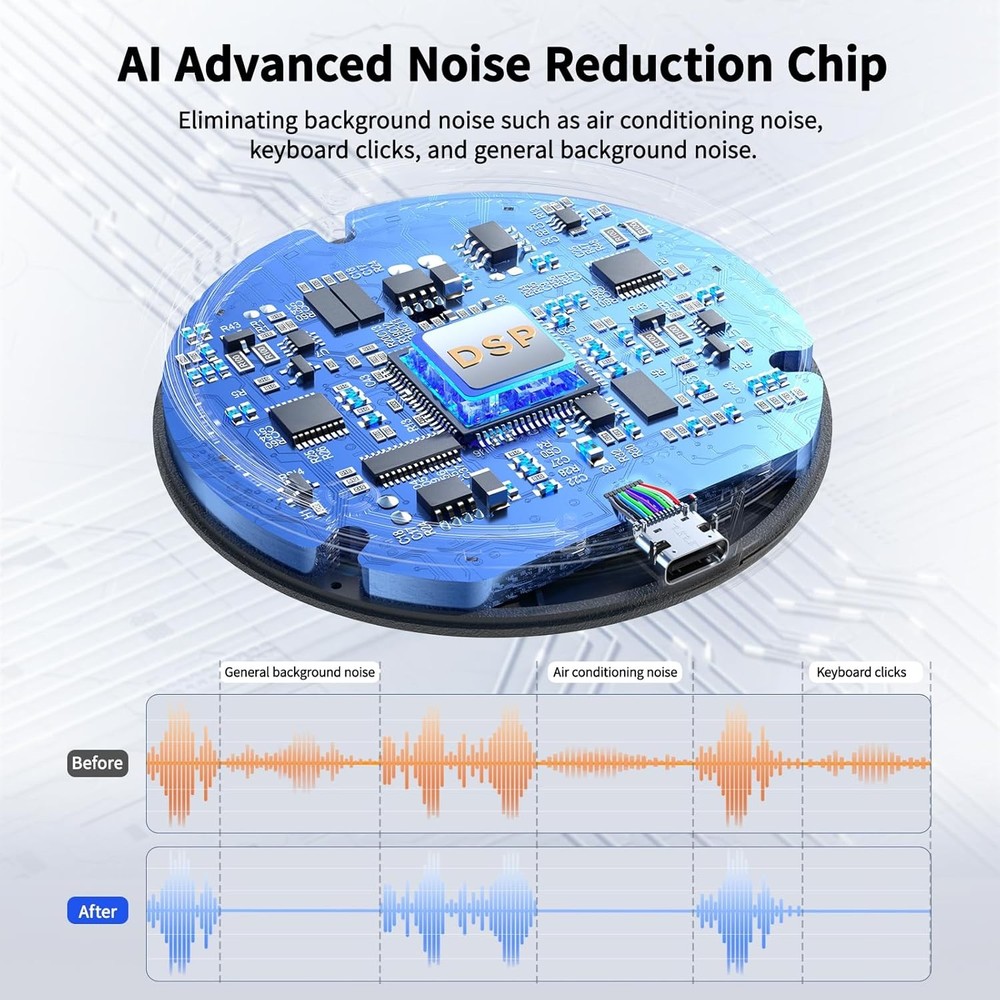USB Desktop Microphone w/ Mute Button LED, AI Noise Reduction, Plug & Play Mic