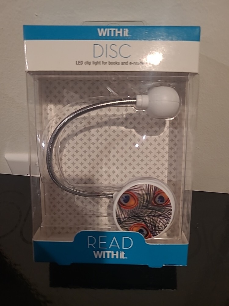 WITH it - Disc LED Clip light for Books and e-Readers Reading Light Feathers NEW