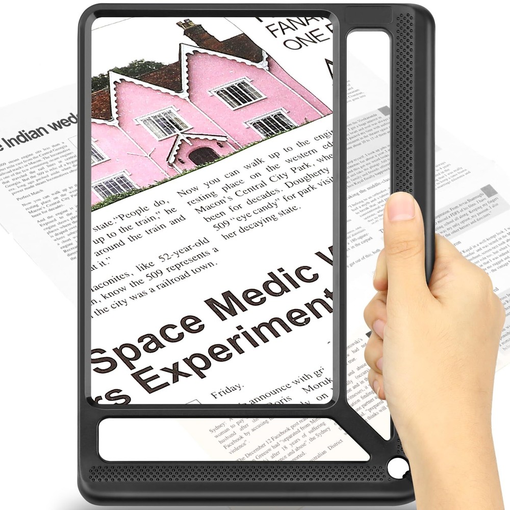 5X Full Page Magnifying Glass for Reading, Lightweight Rectangular Magnifier