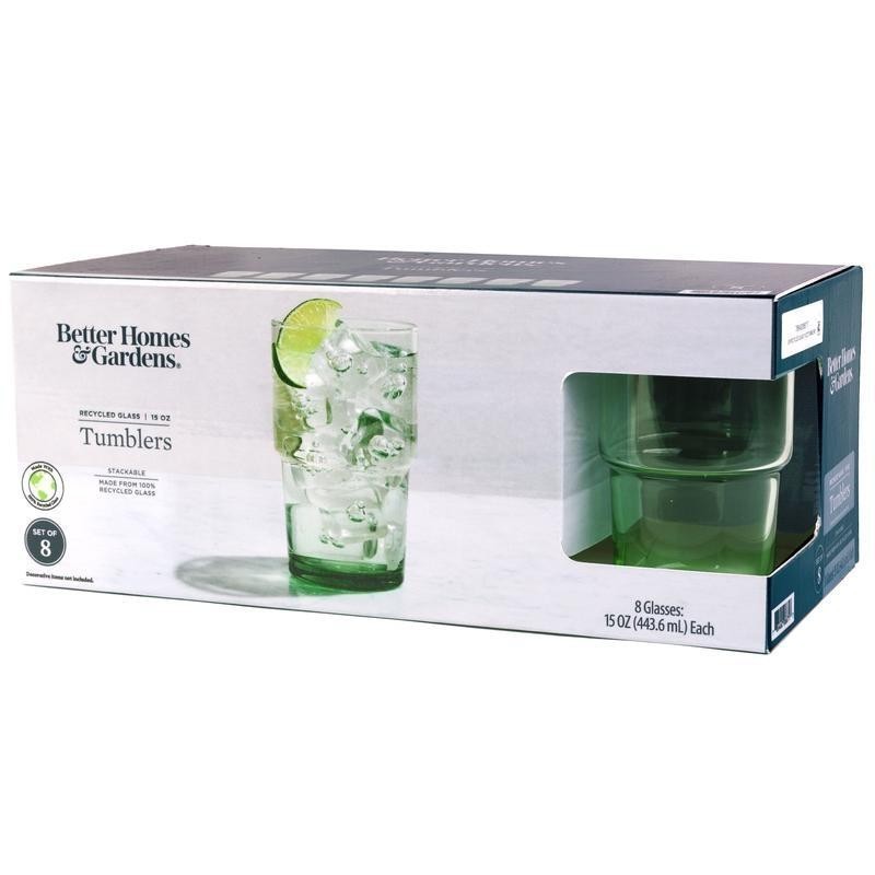 8 Pack Stackable Recycled Glassware 15 oz Dishwasher Safe Drink Glasses New