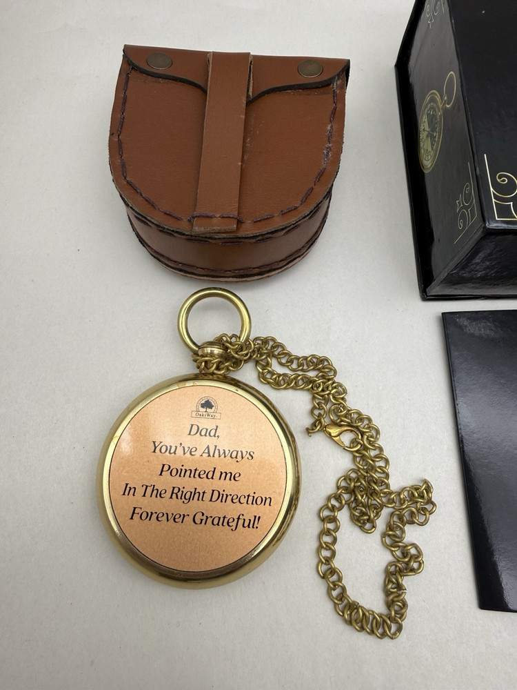 Oaki Way Dad's Compass – Sentimental Pocket Compass w/Chain & Leather Case *READ
