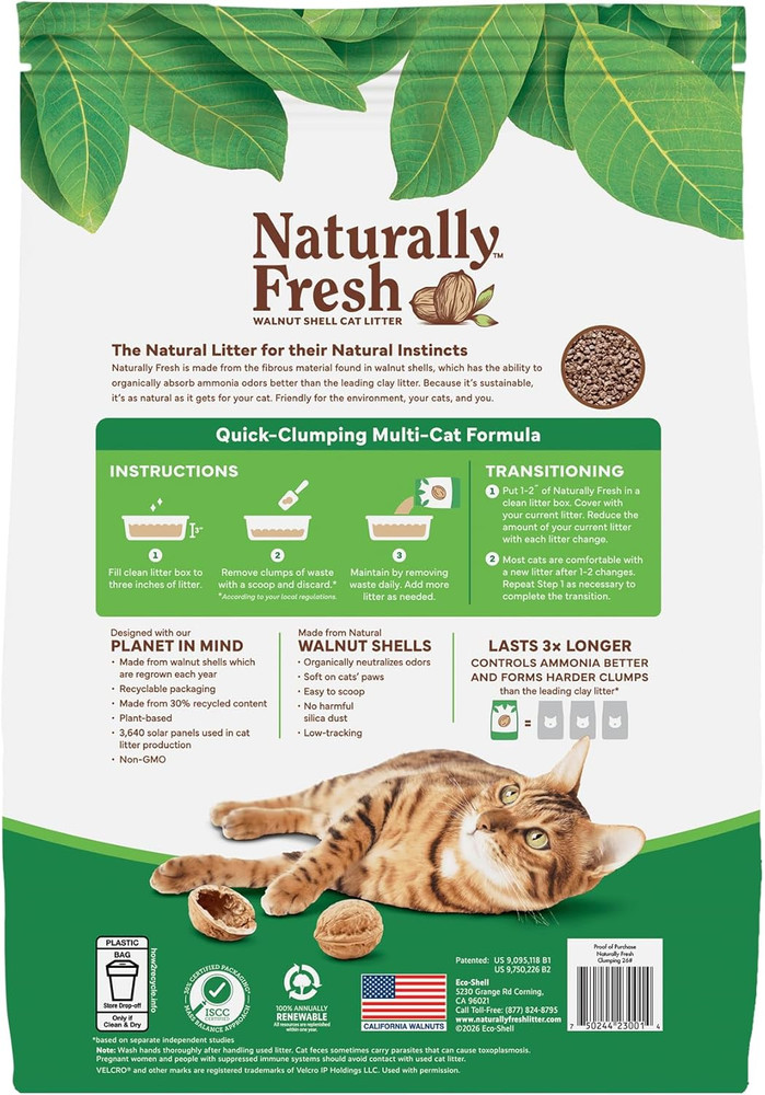 Sustainable Walnut Shell Cat Litter, Quick-Clumping, Unscented, 30 lbs