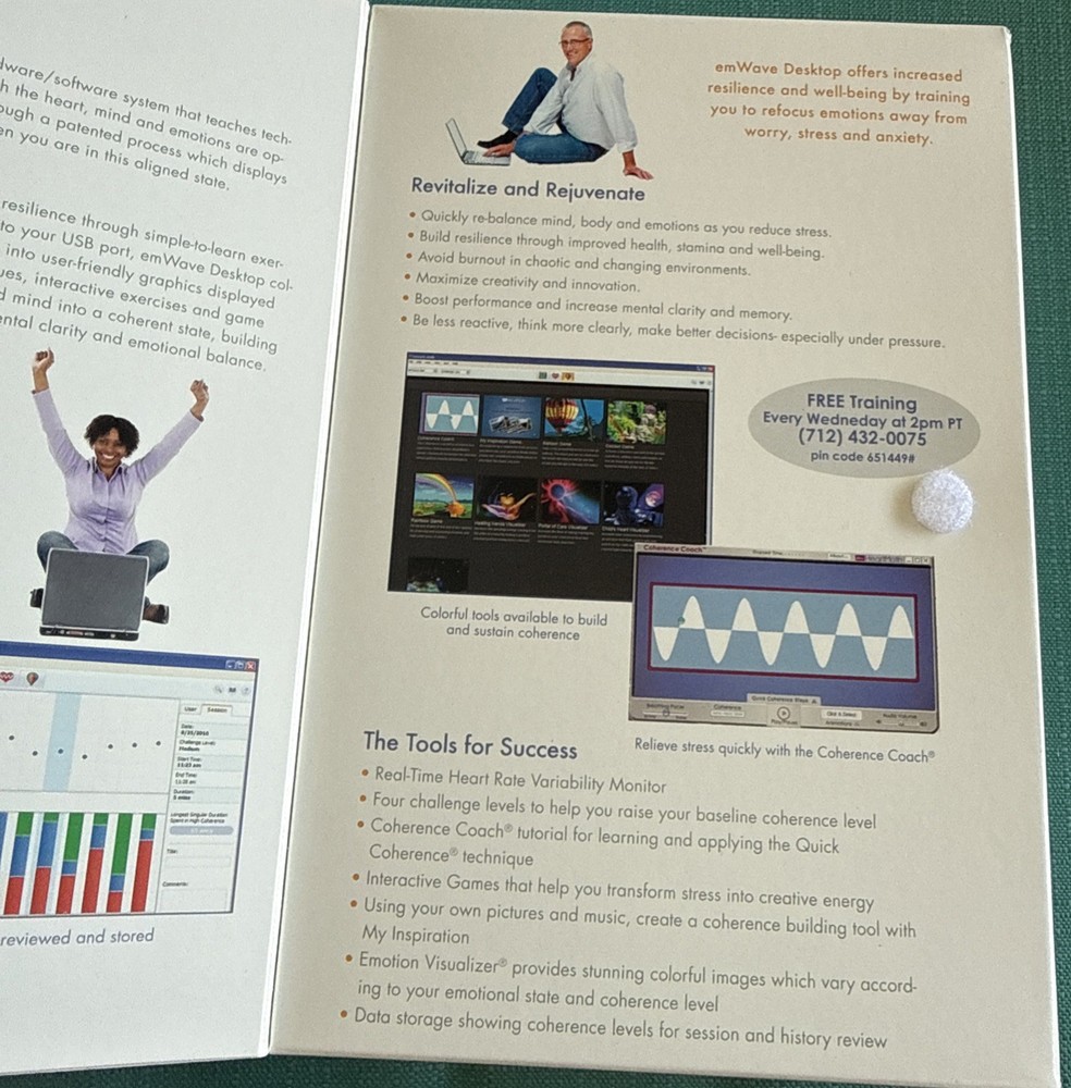 Heartmath EmWave Desktop (PC Or Mac) Software CD Pulse Sensor New Sealed