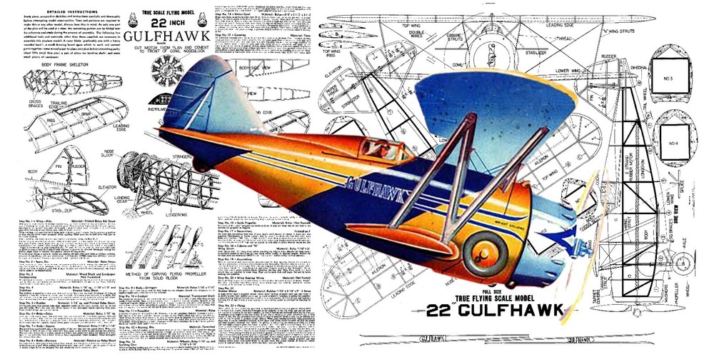 Model Airplane Plans (FF): Gulfhawk 22" Scale Rubber-Powered by Ace Whitman