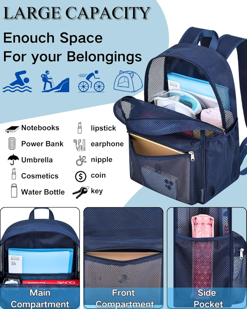 Mesh Backpack Lightweight See through Backpack for Commuting Swimming Travel Bea