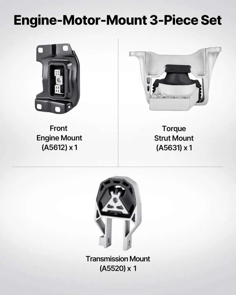 Engine and Transmission Motor Mount Kit Replacement, Set of 3, Compatible with 2