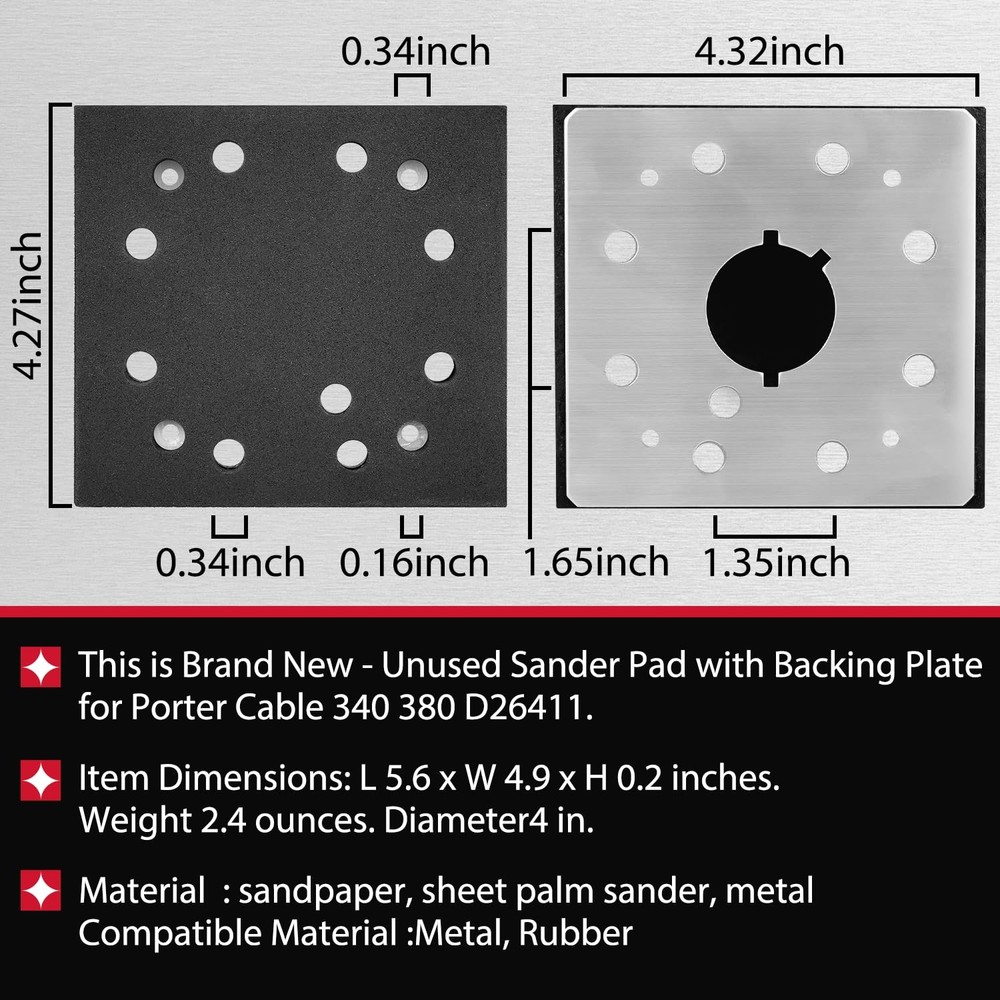 2-Pack 1/4" Sheet 8 Hole Stick Square Sanding Backing Plate Sander Pad for Po...