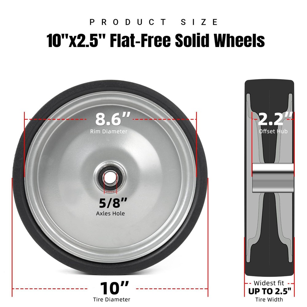 2-Pack 10"x2.5" Flat Free Solid Rubber Tires 10" Solid Wheels for Hand Trucks...