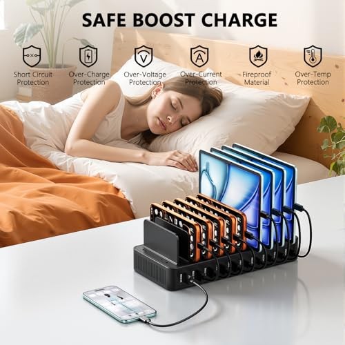 USB C Charging Station for Multiple Devices, 10-Port 100W Charging Dock, with