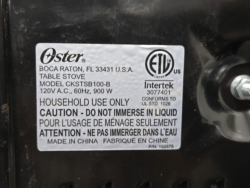 Oster Solid Single Burner Hot Plate 900W Adjustable Temp Control Works (Repair)*