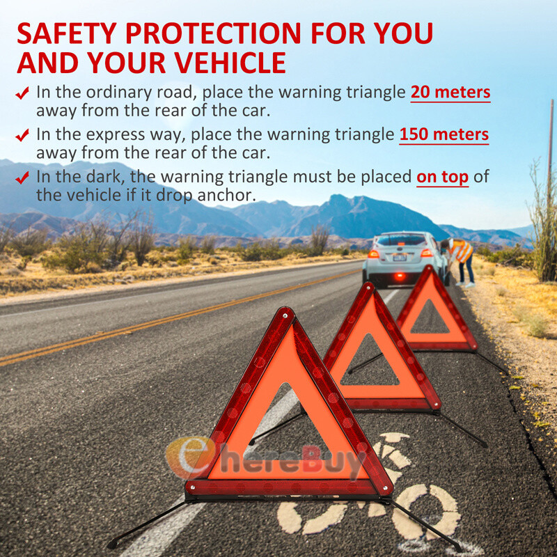 3 PCs Warning Dot Approved Triangle Emergency Reflective Sign Safety Roadside