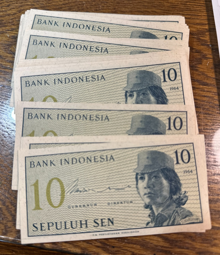 (34) Indonesia 10 Sen Notes Gem CU Many Consecutive CHRC