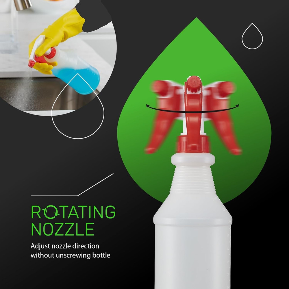 SUPER+ 4 Pack Plastic Spray Bottles 24 OZ – Leak Proof, Adjustable Nozzle, Empty