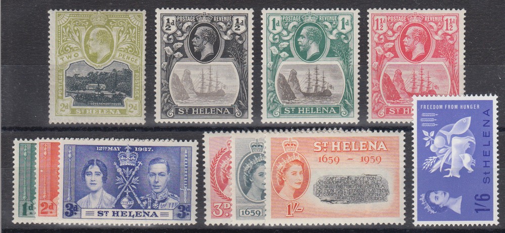 St. Helena Sc 52/173 MLH. 1903-1963 issues, 4 diff singles + 3 cplt sets