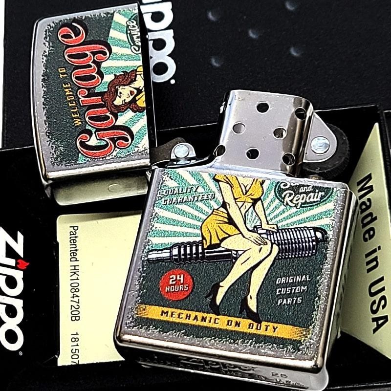 Zippo Garage Woman Silver Street Chrome One Sided Processing Lighter Regular