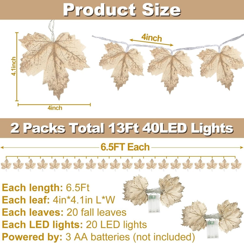Timer - 2 Pack Fall Decor Garland with Lights 2 Pack, Grey White