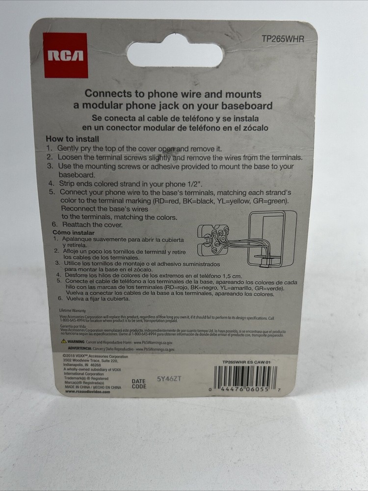 RCA Surface Mount Telephone Jack TP265WHR White Phone