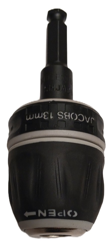 WHITE- 1/2 JACOBS KEYLESS PLASTIC SOFT GRIP CHUCK  WITH 7/16 HEX  DRIVER