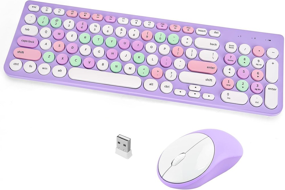 Wireless Keyboard and Mouse Combo, Retro Typewriter Keyboard with Round Keycaps