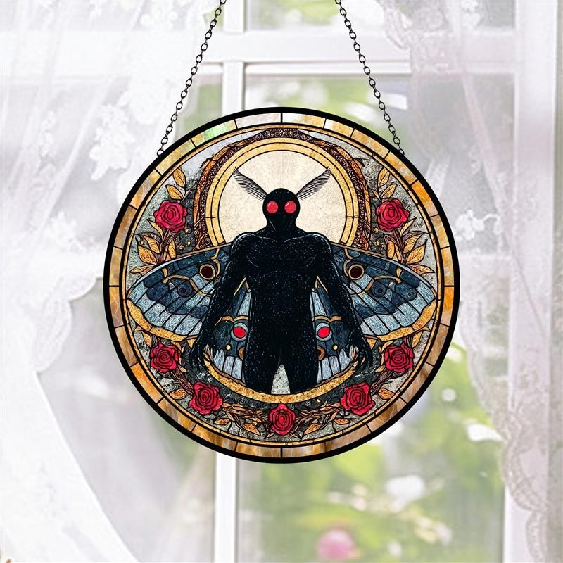 Mothman Stained Glass Suncatcher, Cryptid Window Hanging DecorMythical Creature