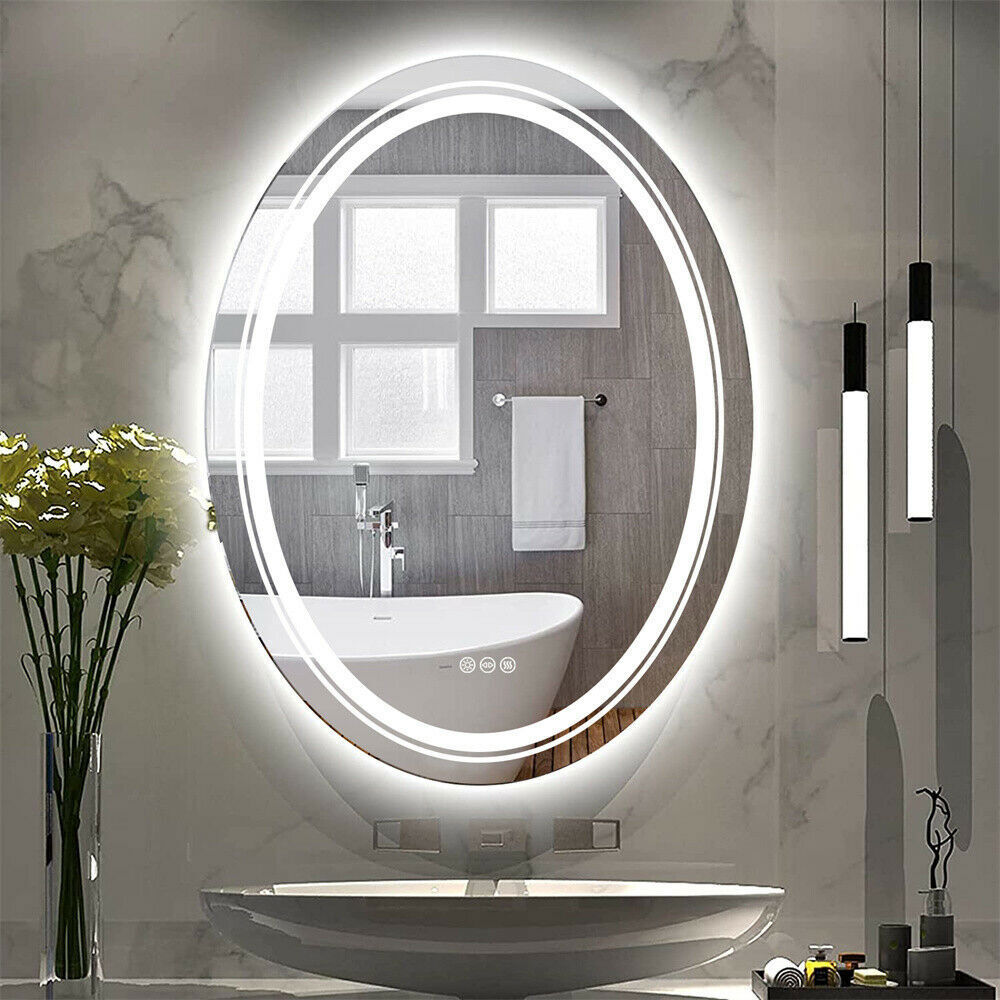 Oval LED Bathroom Mirror Antifog Wall Vanity Illuminated Mirror Dimmable Touch
