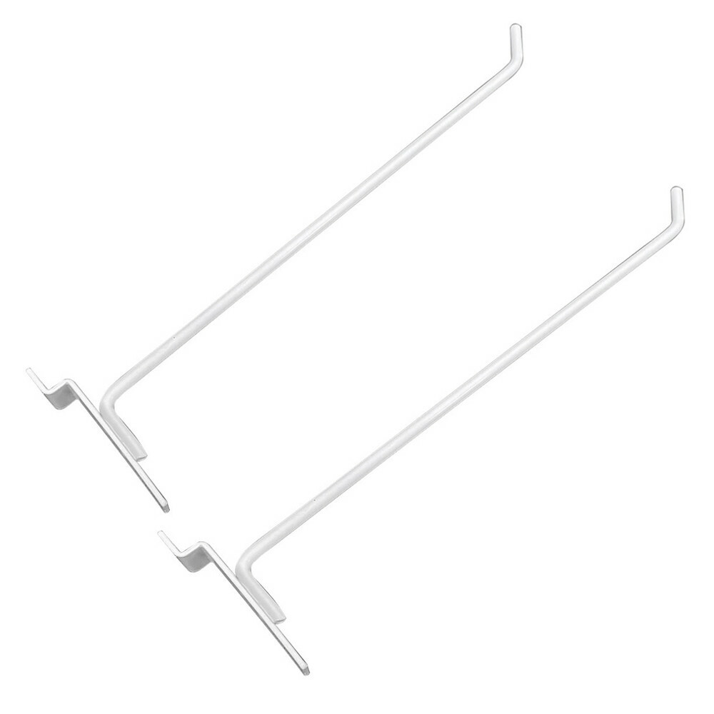 12" Gloss White Slatwall Panel Hooks Display Hooks,Single Rod Hooks - Pack 2