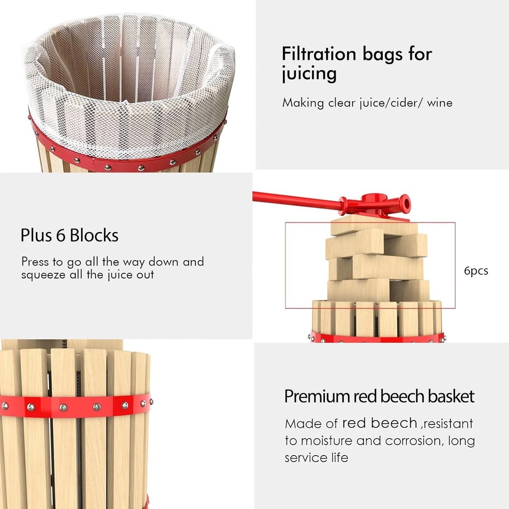 1.6 Gallon Manual Fruit and Wine Press with Heavy-Duty Stand for Juice Making