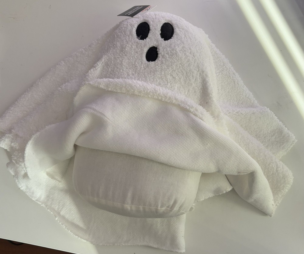 Ghost Sherpa Pillow, White, 17", Halloween