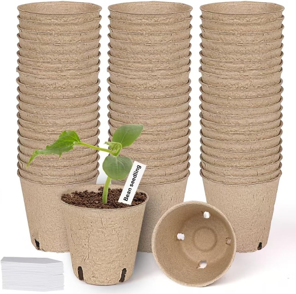 60 Pack Peat Pots 3.15in Biodegradable Seed Starter Pots with Labels