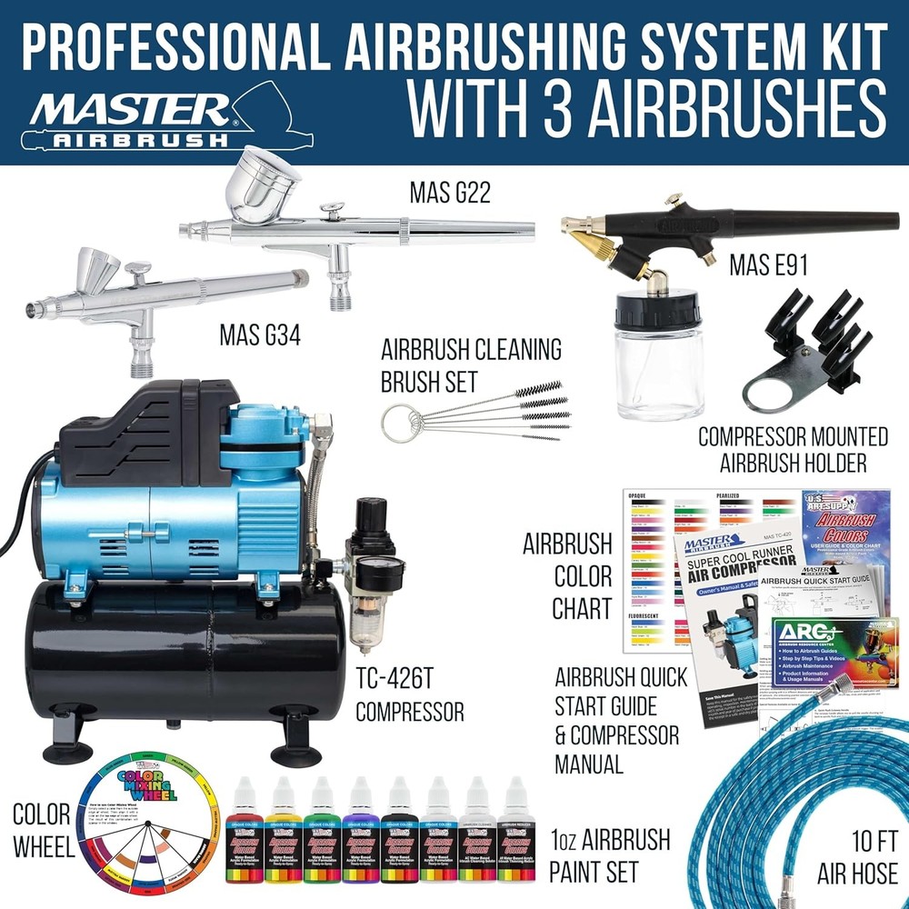 Master Airbrush Cool Runner Dual Fan Air Compressor with Tank
