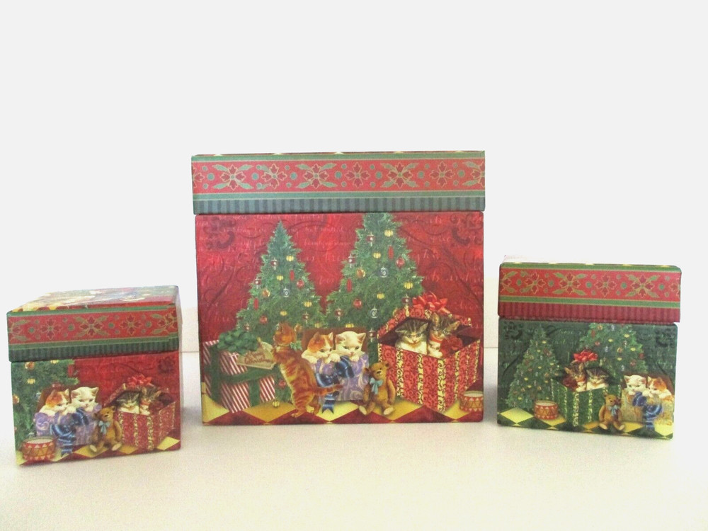 Punch Studio Kitty Cat Holiday Nesting Storage Boxes Set of 3