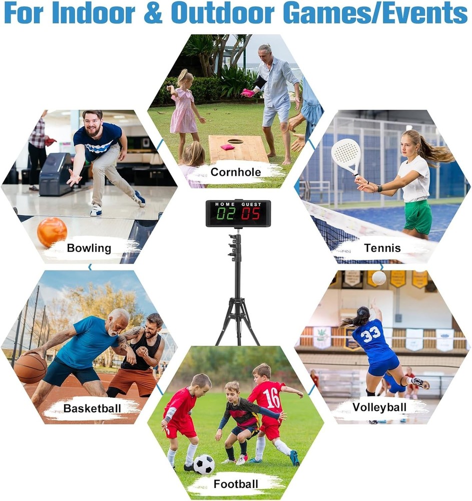 Portable Scoreboard LED Digital with Timer, Remote, Tripod - Bright Display