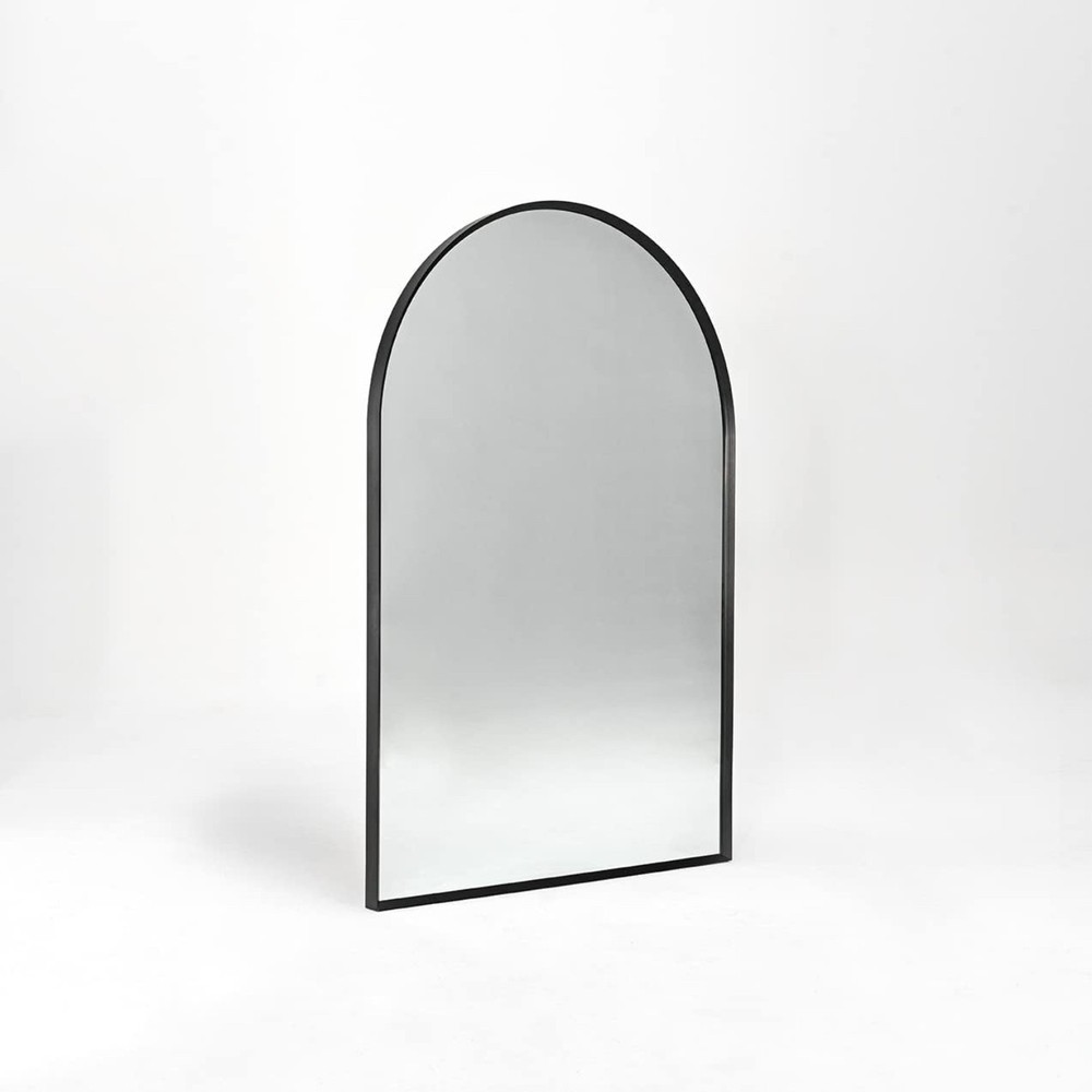 Black Metal Framed Arched Bathrrom Mirror for Wall