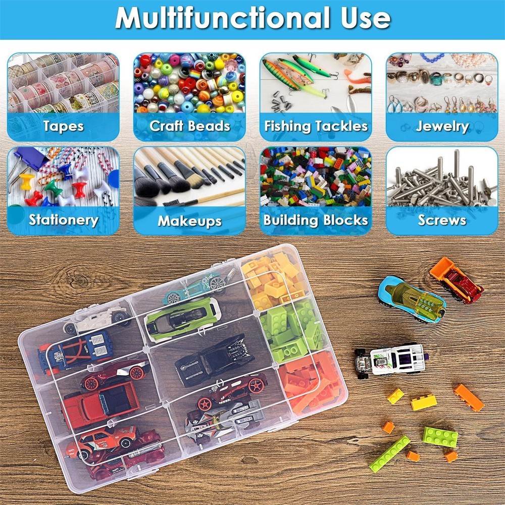 BTSKY 2 PCS Plastic Washi Tape Organizer, Adjustable 15-Grid Compartment Wash...