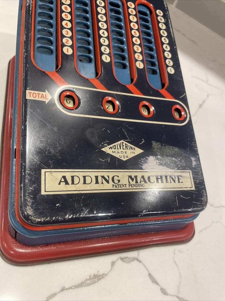 1940's Vintage Metal Tin Wolverine Adding Machine Hand Pull Dial Calculator
