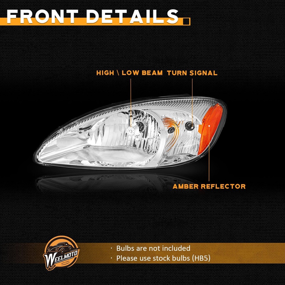 Pair Headlights Assembly Chrome For 2000-2007 Ford Taurus Headlamps w/o bulbs