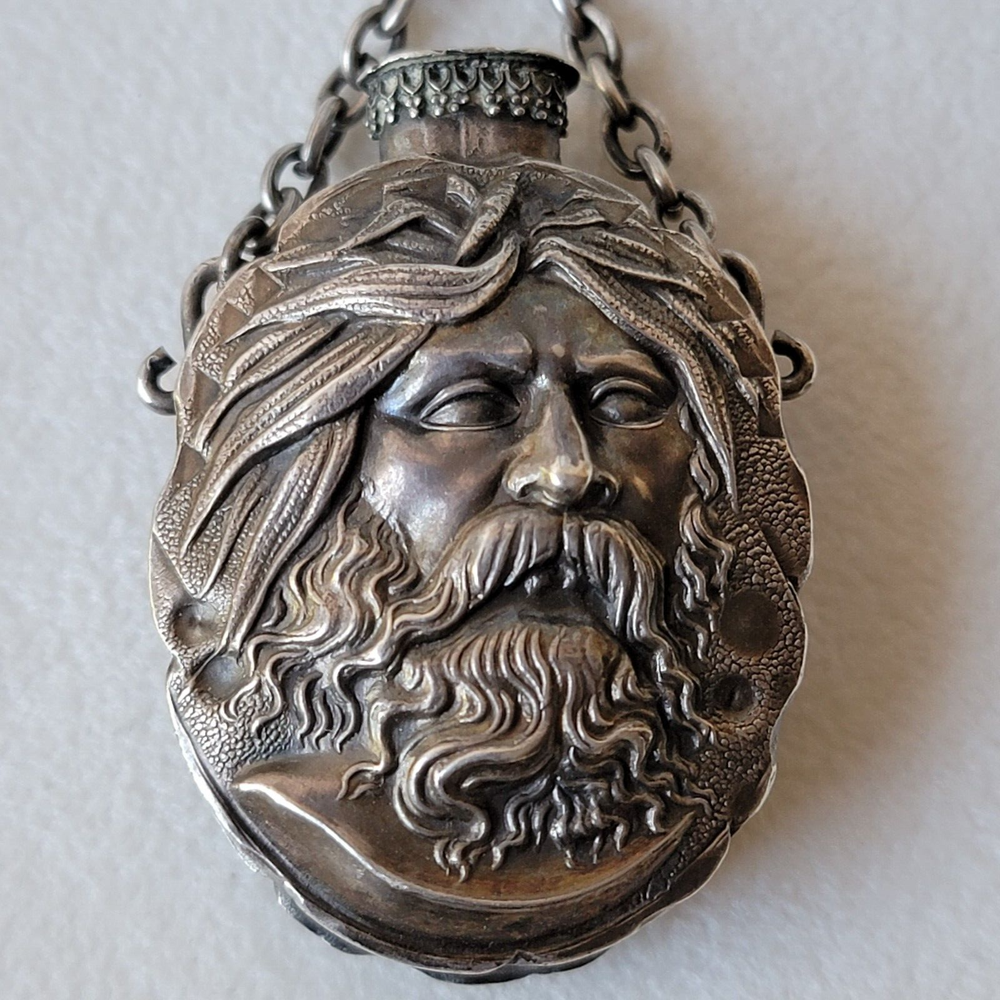 Old Sterling Silver Perfume Decorative Bottle Poseidon? Chatelaine