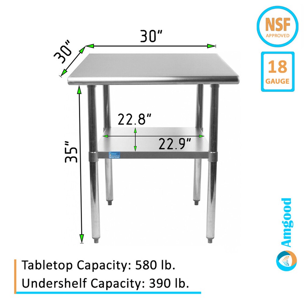 30" X 30" Stainless Steel Work Table With Galvanized Undershelf