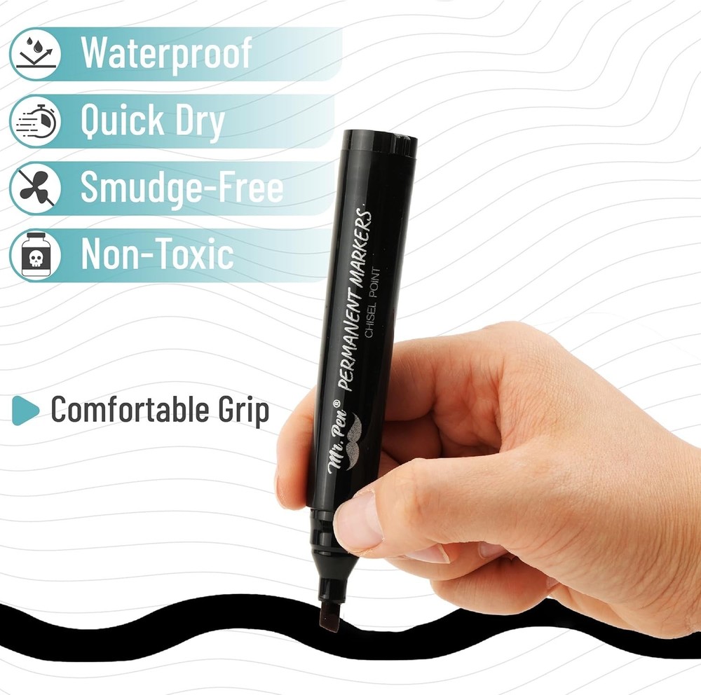 Black Permanent Markers, 8 Pack, Thick Markers, Chisel Tip Permanent Marker C...
