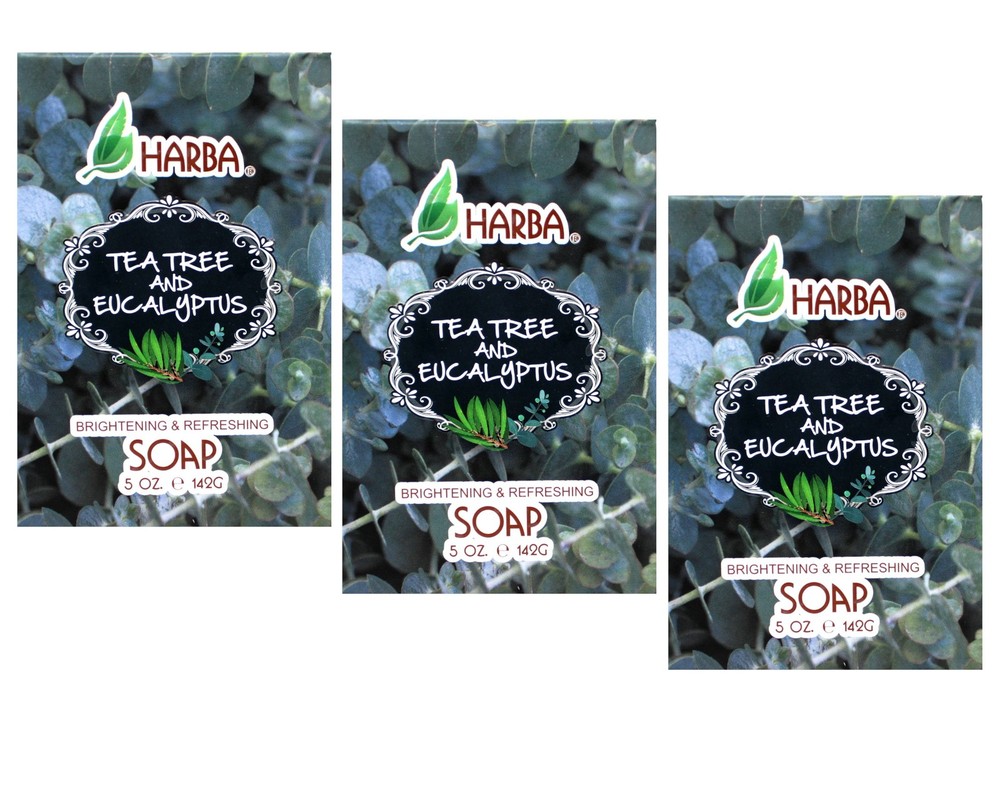 Harba Bath Soap, Brightening & Refreshing, Tee Tree & Eucalyptus, 5 OZ - 3 Pack